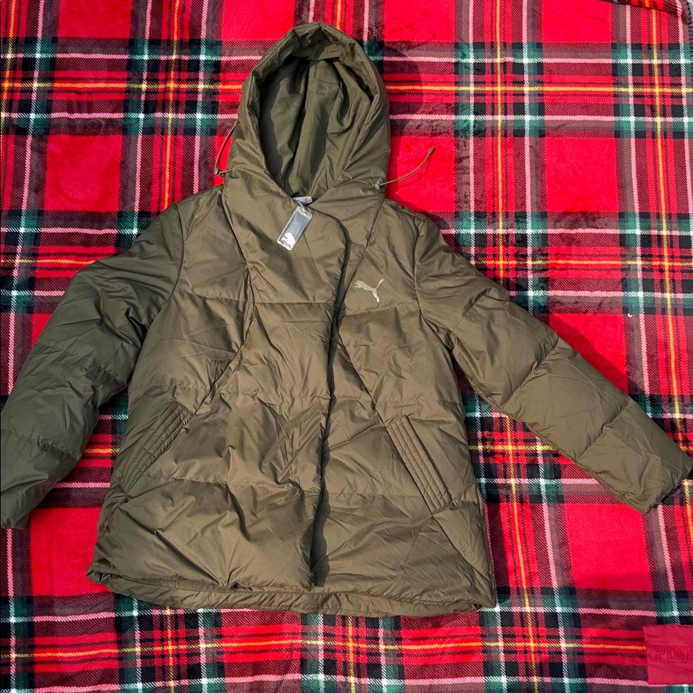 Puma Khaki Hooded Puffer Jacket